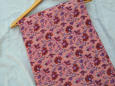 Pale Peach Floral Pure Cotton Kantha Fabric