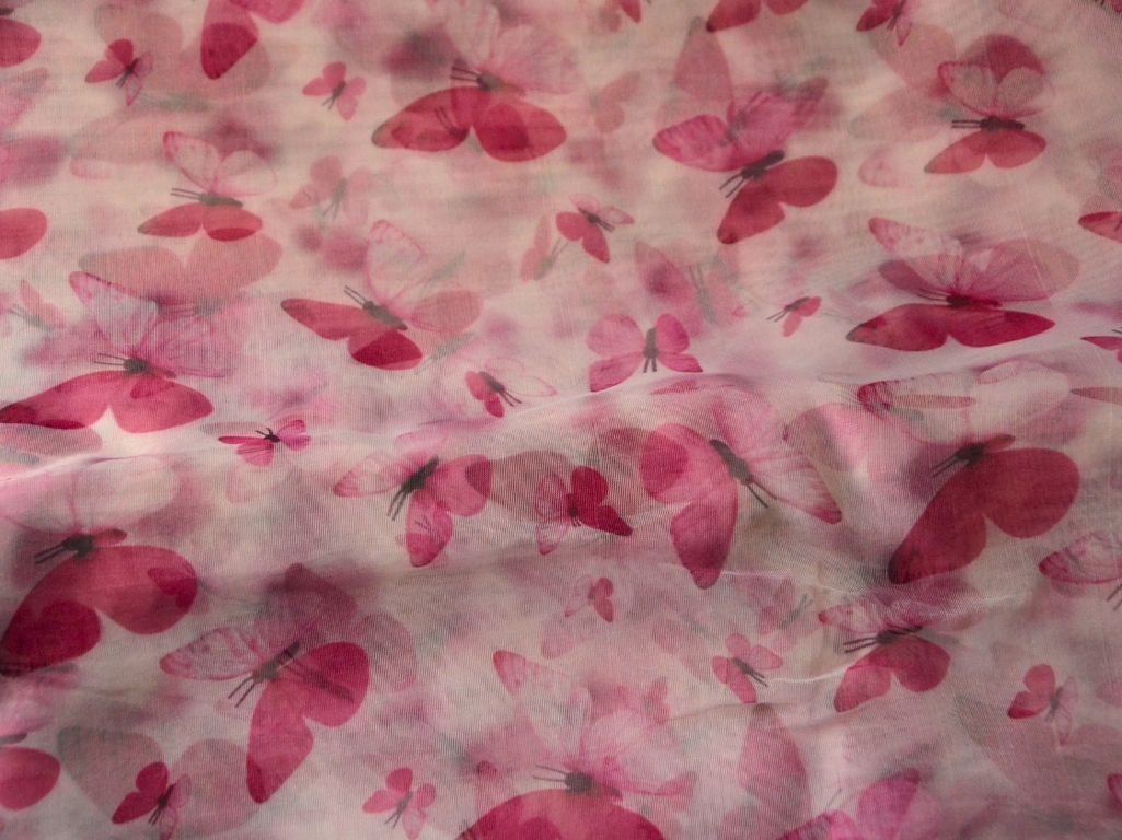 White Butterfly Digital Printed Liquid Organza Fabric