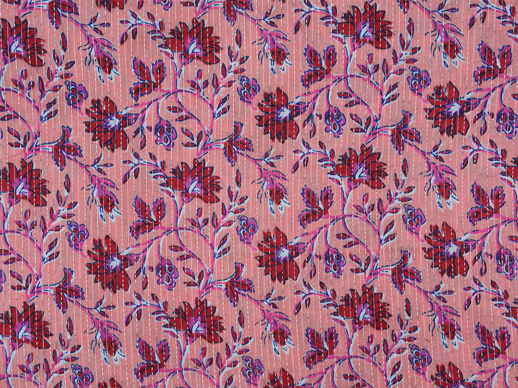 Pale Peach Floral Pure Cotton Kantha Fabric
