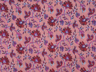 Pale Peach Floral Pure Cotton Kantha Fabric