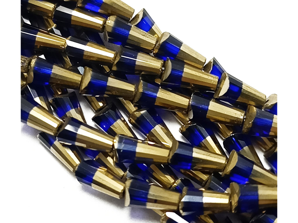 Dark Blue & Golden Conical Glass Beads