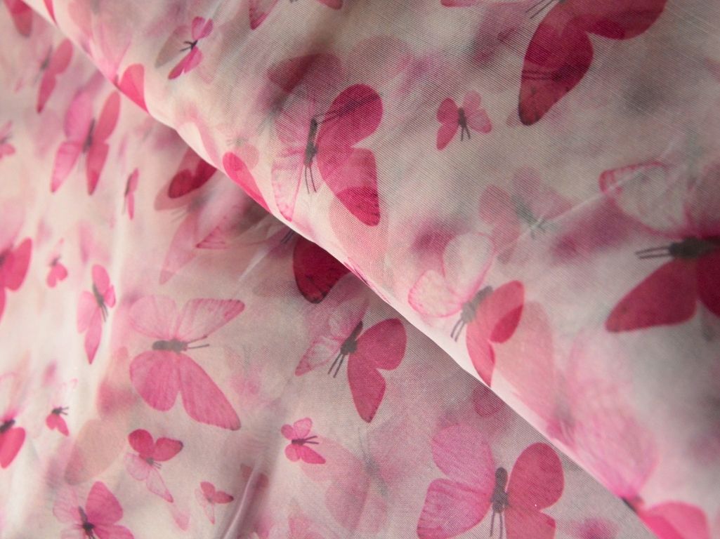 White Butterfly Digital Printed Liquid Organza Fabric