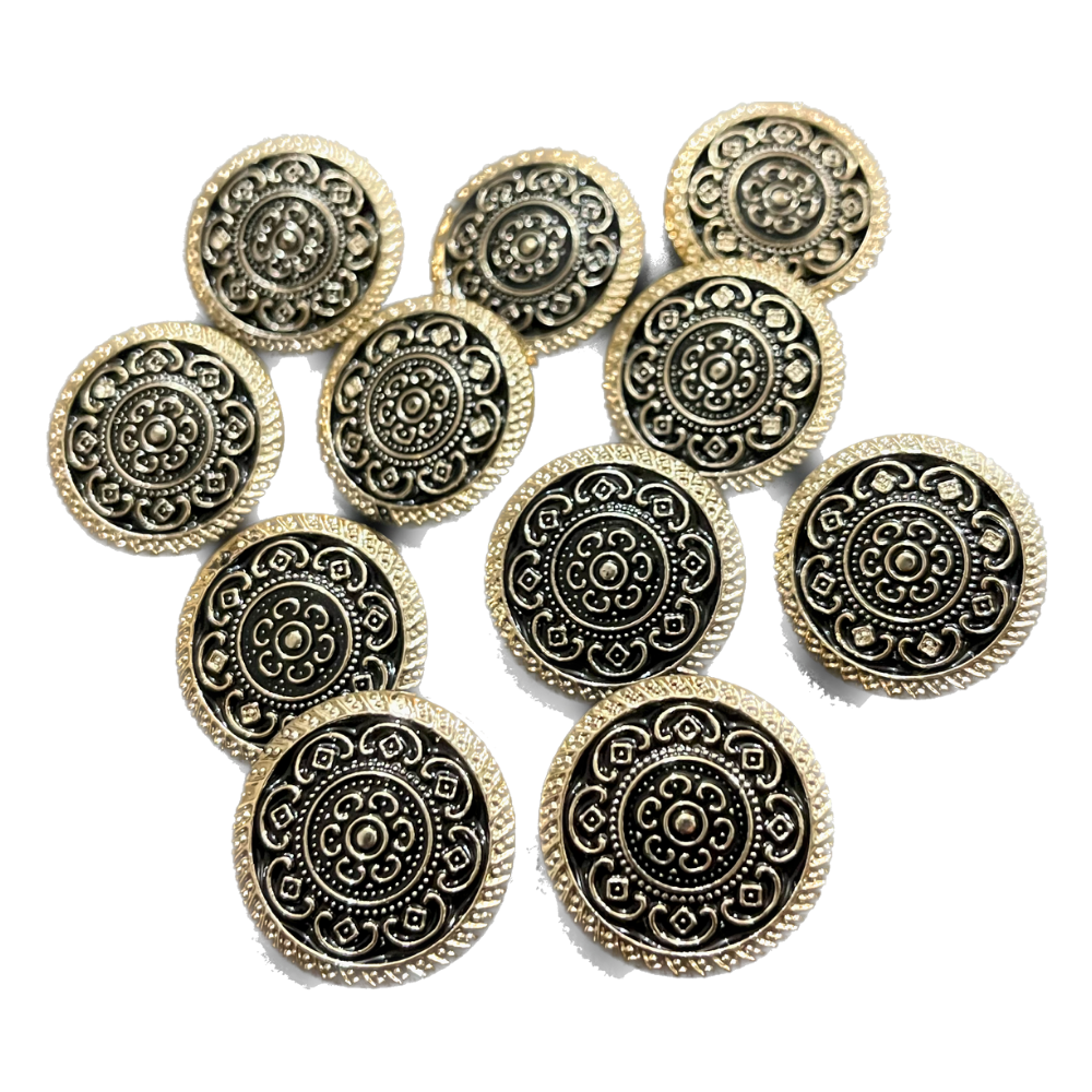 Black & Golden Floral Circular Metal Button