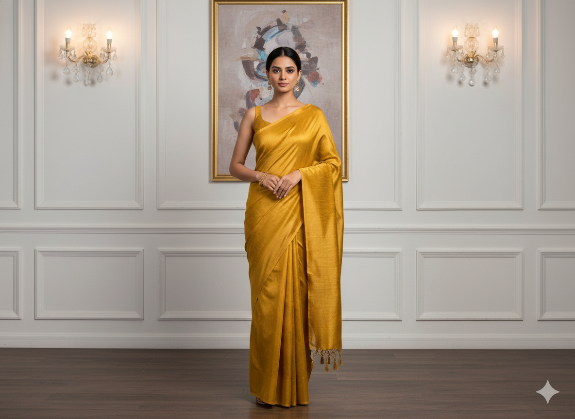 Honey Golden Plain Bangalore Raw Silk Fabric  (Wholesale)