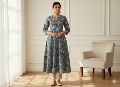 सफ़ेद और नीला सार शुद्ध सूती कांथा कपड़ा