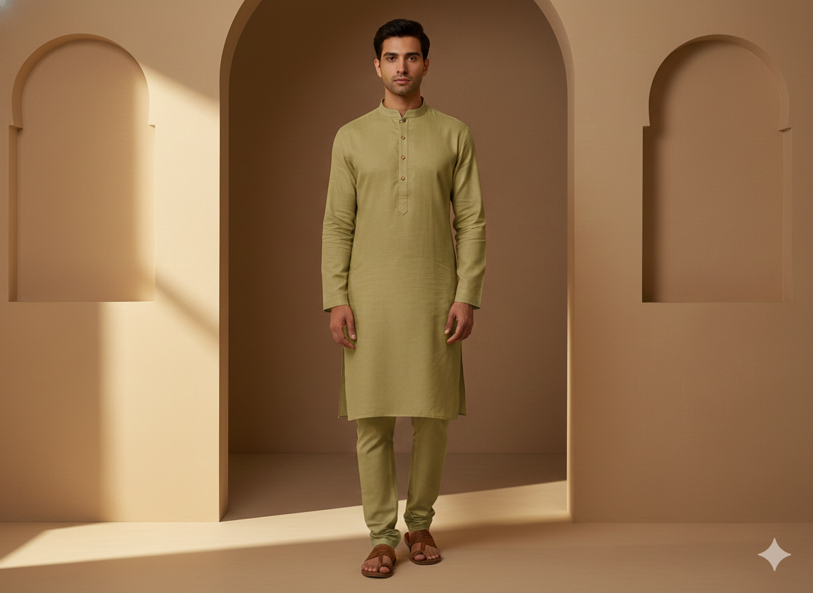 हल्का जैतून हरा सूती लिनन कपड़ा