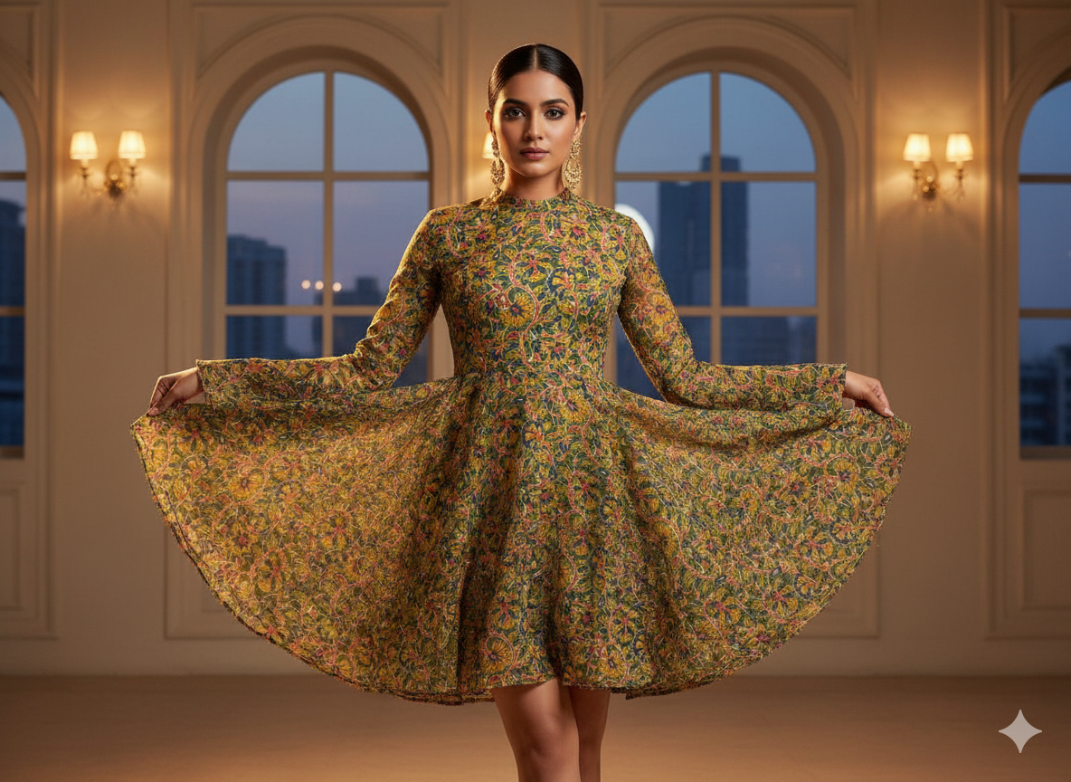 Mehandi Green Floral 100% Pure Cotton Handblocked Kalamkari Fabric