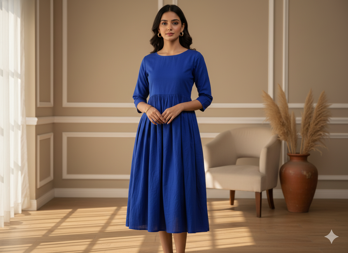 Sea Blue Plain 100% Pure Mul Mul Cotton