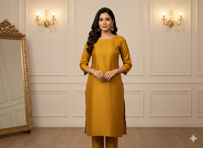 Honey Golden Plain Bangalore Raw Silk Fabric  (Wholesale)