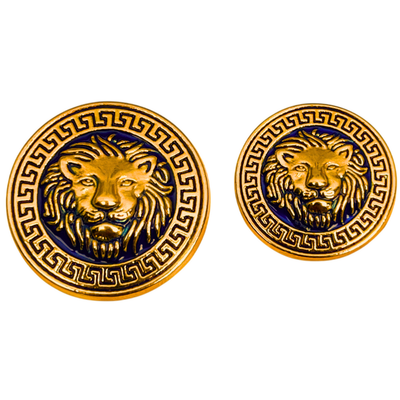 Golden & Blue Colour Lion Face Antique Design Round Shank Metal Button