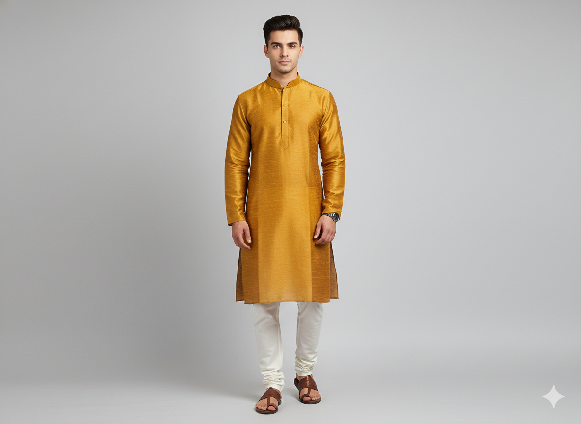 Honey Golden Plain Bangalore Raw Silk Fabric  (Wholesale)