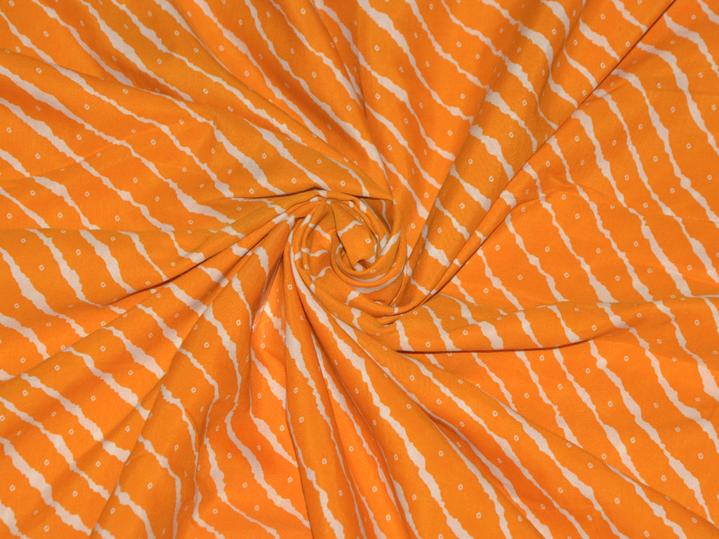 Orange Stripes Bandhani Printed Pure Cotton Fabric