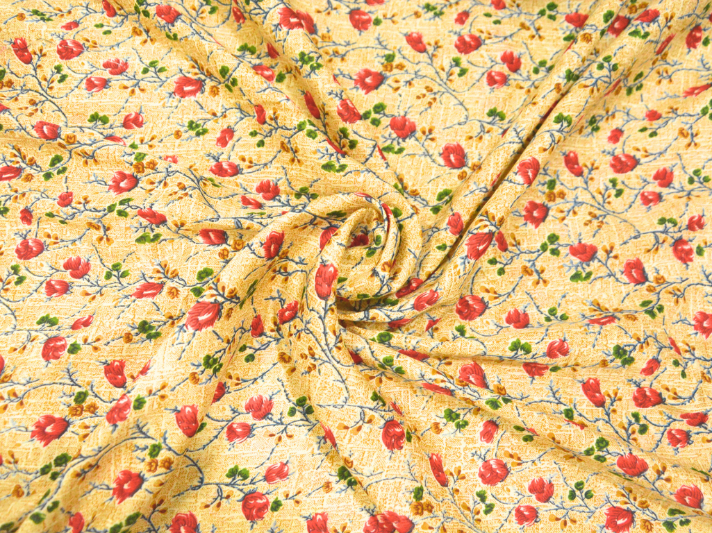 Light Beige Floral Digitally Printed Butter Crepe Fabric