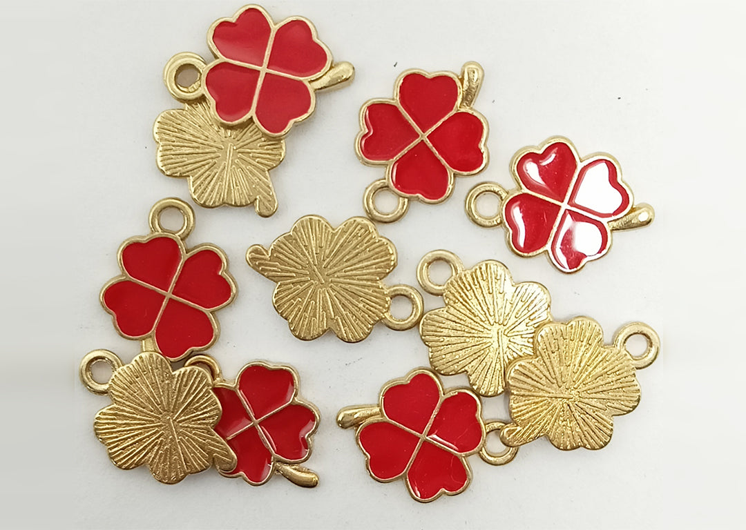 Red & Golden Flower Enamel Charms