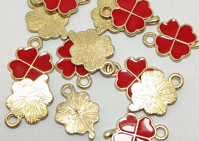 Red & Golden Flower Enamel Charms