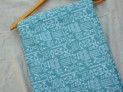Sea Green Floral Pure Cotton Kantha Fabric