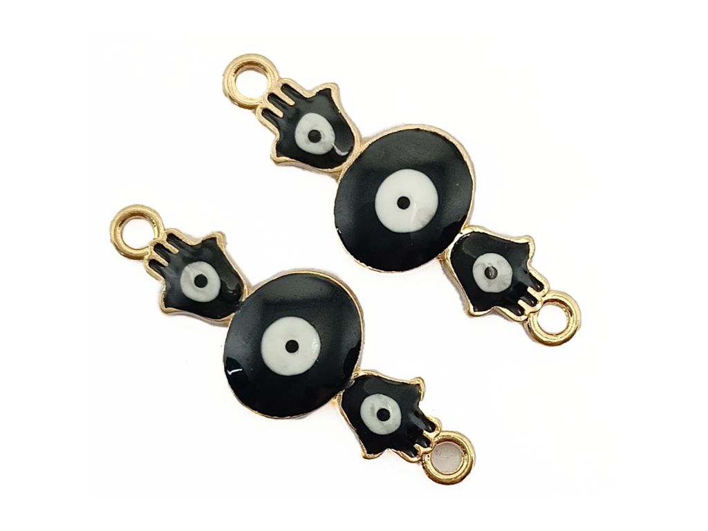 Black Three Evil Eyed Metal Charms