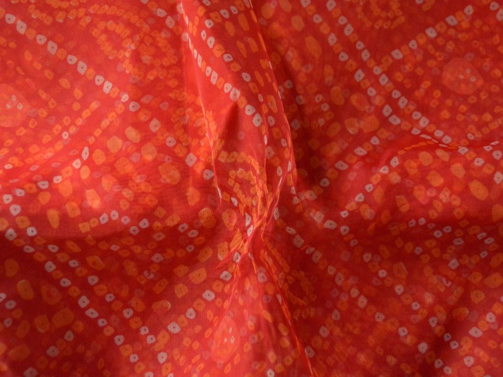 Red Bandhani Digital Printed Liquid Organza Fabric