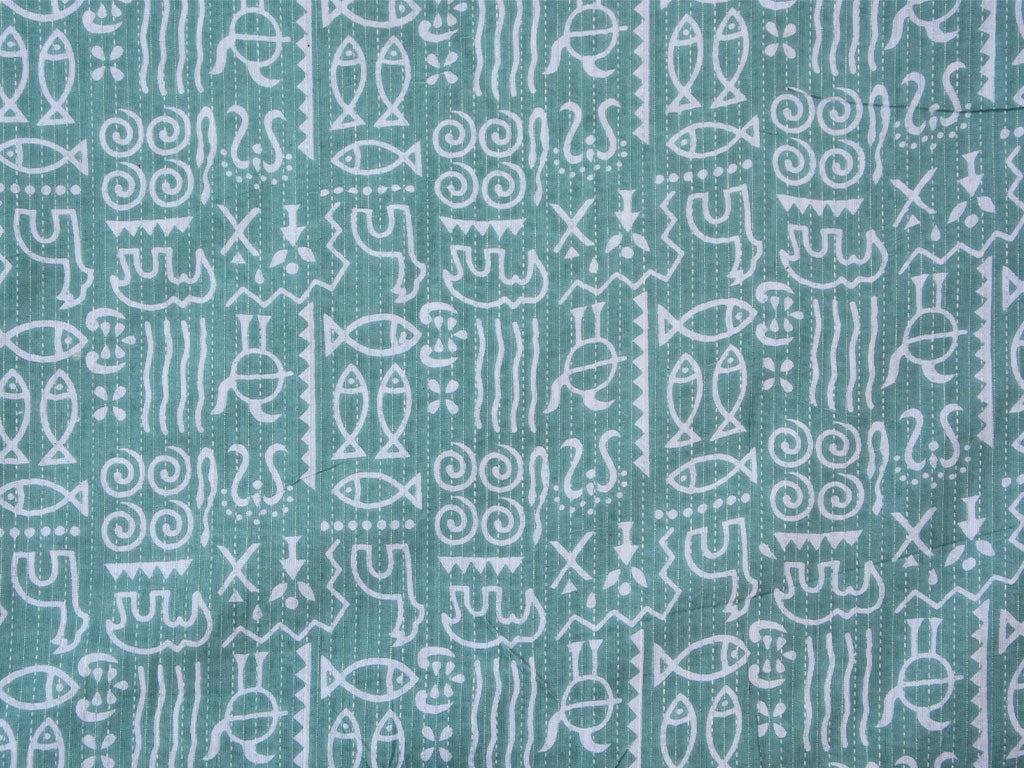Sea Green Floral Pure Cotton Kantha Fabric