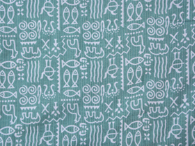 Sea Green Floral Pure Cotton Kantha Fabric
