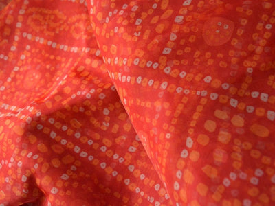 Red Bandhani Digital Printed Liquid Organza Fabric