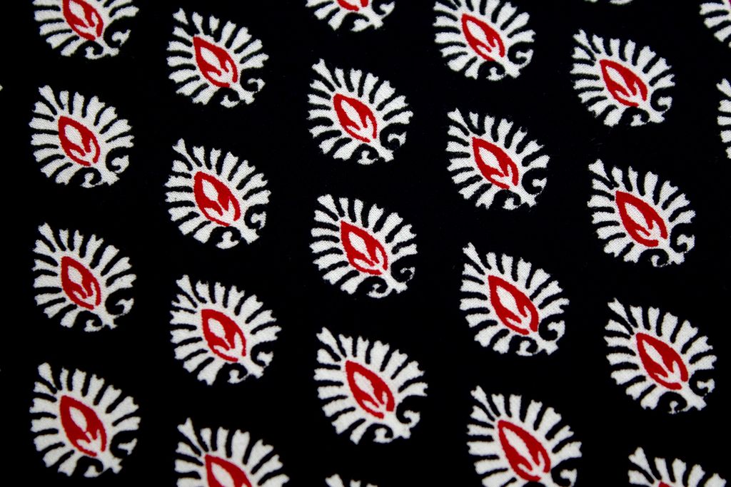 Black And Red Motifs Printed Pure Cotton Fabric