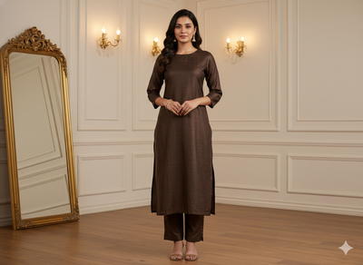 Chocolate Brown Plain Bangalore Raw Silk Fabric  (Wholesale)