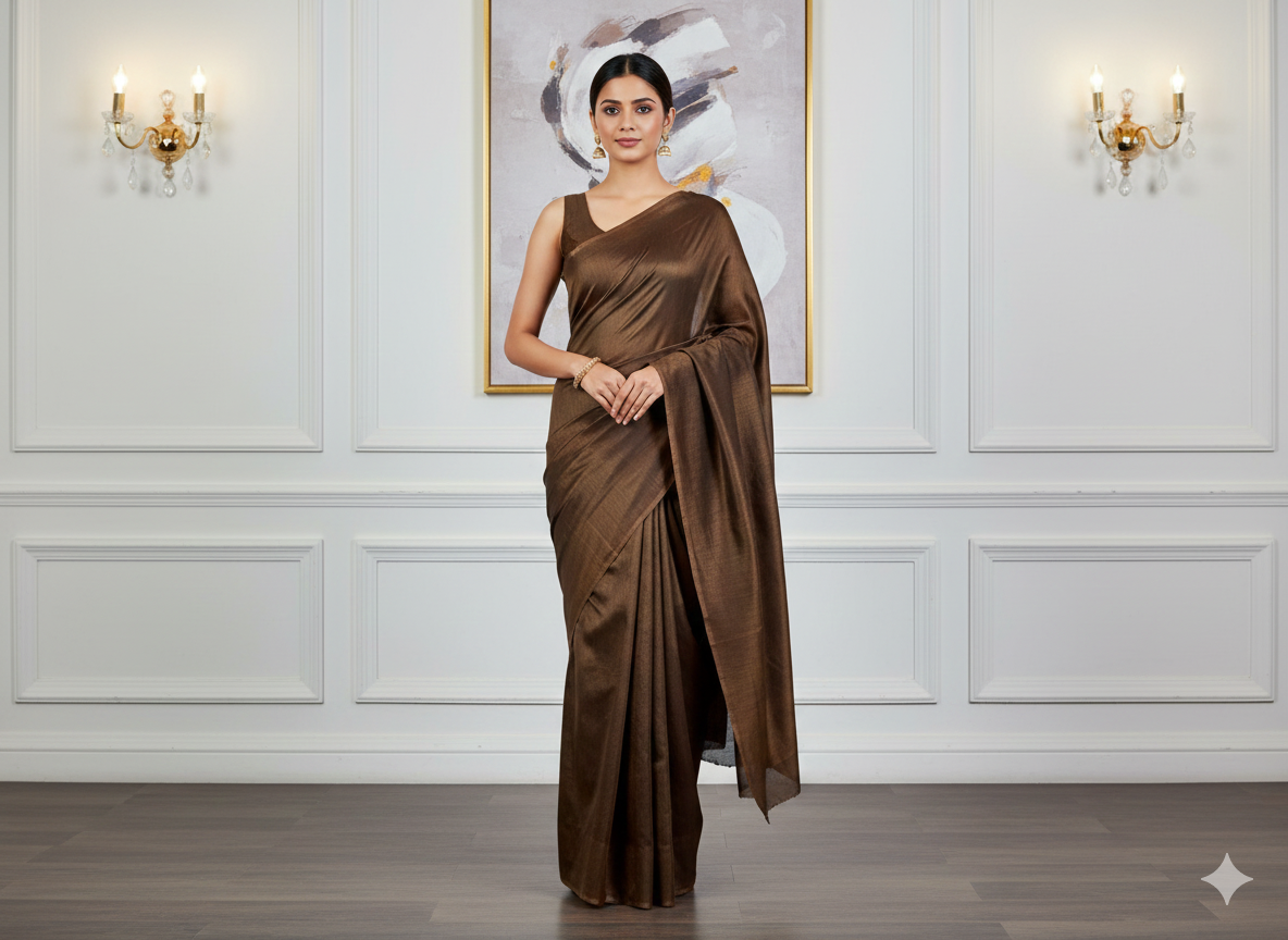 Chocolate Brown Plain Bangalore Raw Silk Fabric  (Wholesale)