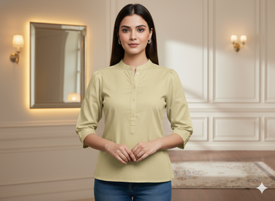 कैनरी पीला सादा ग्लेज्ड कॉटन कपड़ा