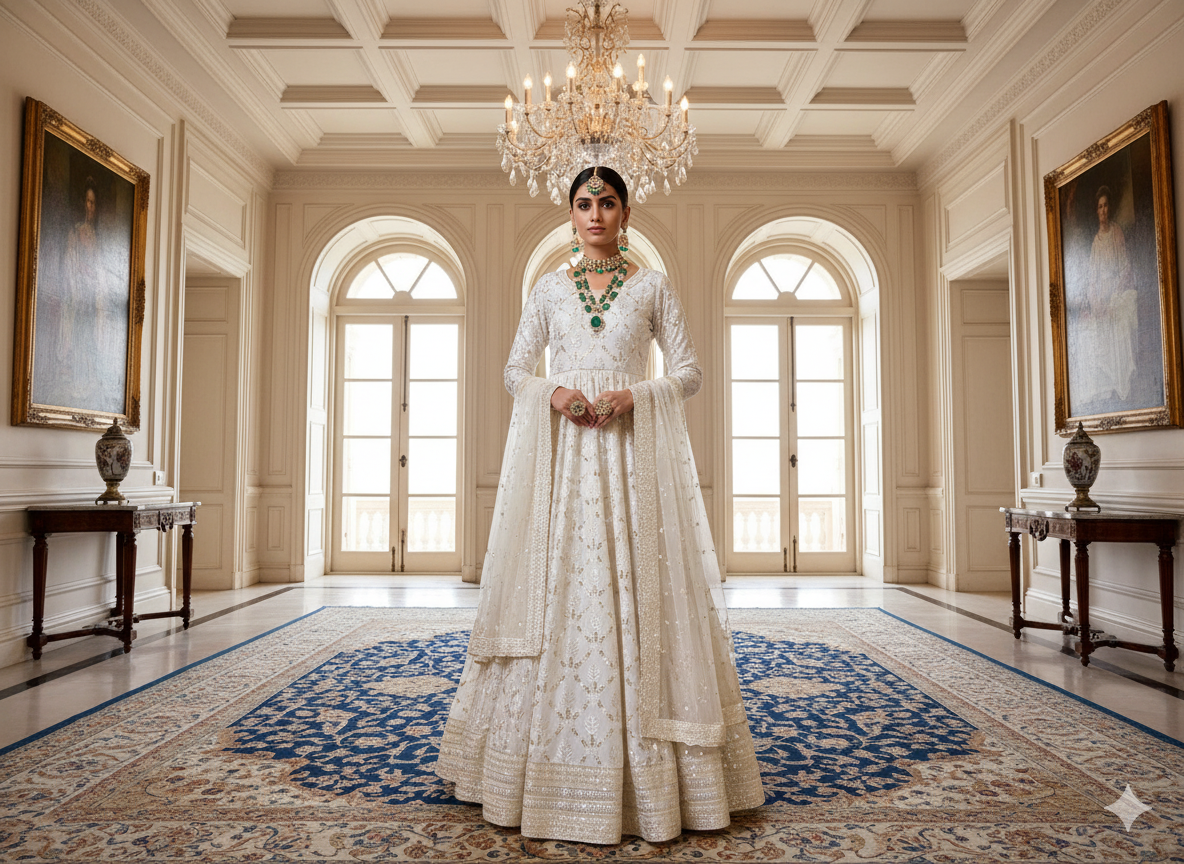 सफेद धातुई सेक्विन कढ़ाई मलाई साटन कपड़ा