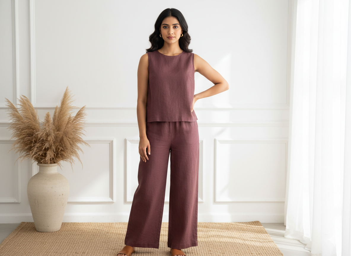 गहरे बैंगनी शुद्ध लिनन 60 ली फैब्रिक का प्रीकट