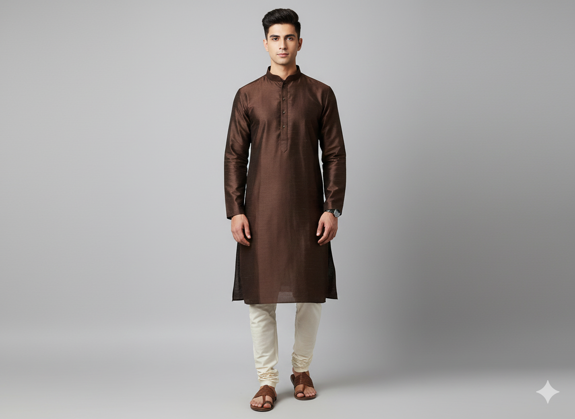 Chocolate Brown Plain Bangalore Raw Silk Fabric  (Wholesale)