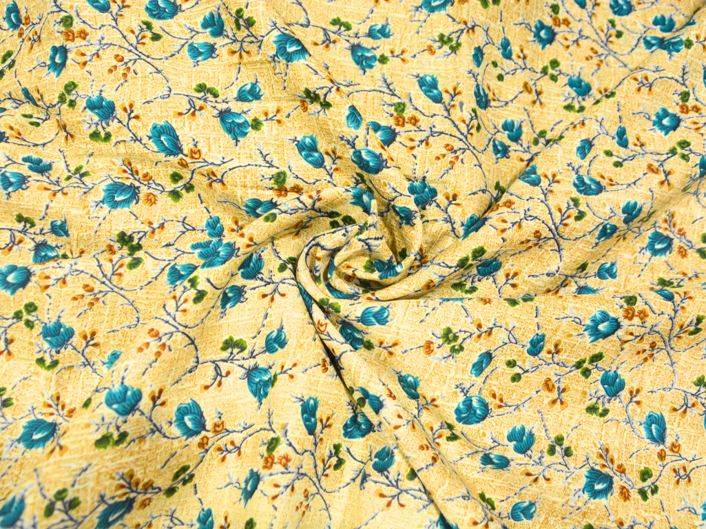 Light Yellow Floral Digitally Printed Butter Crepe Fabric