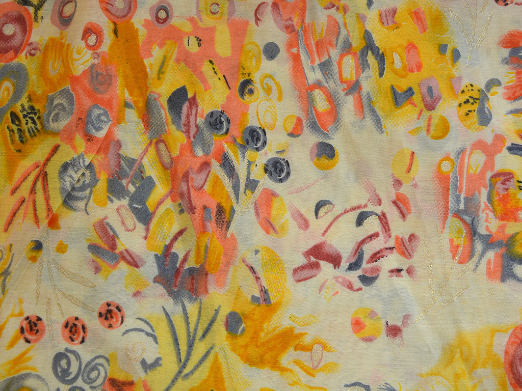 Yellow Floral Premium Modal Chanderi Silk Fabric