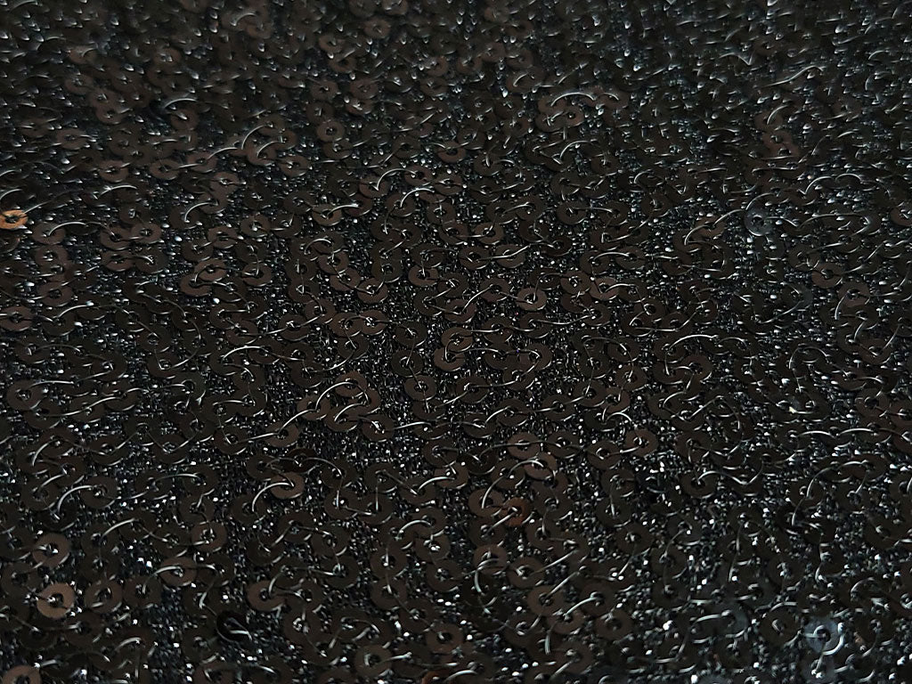 Black Glitter Sequins Embroidered Net Fabric