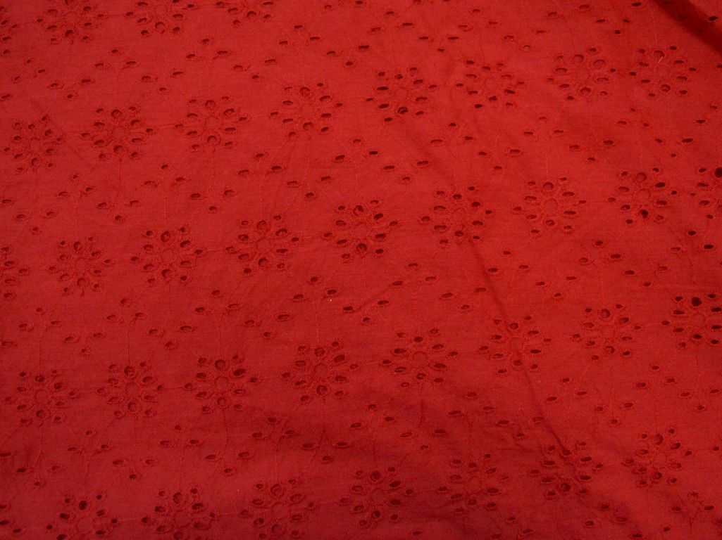 Red Cotton Hakoba Embroidered Fabric