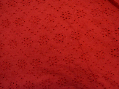 Red Cotton Hakoba Embroidered Fabric