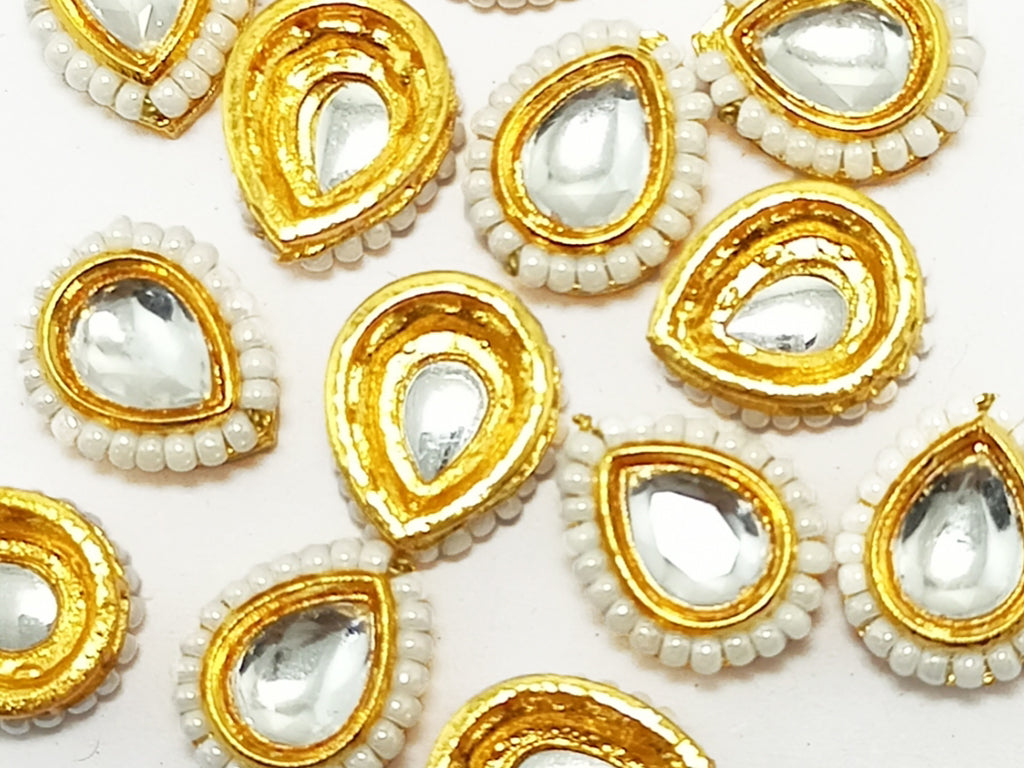 White & Golden Drop Kundan Stones