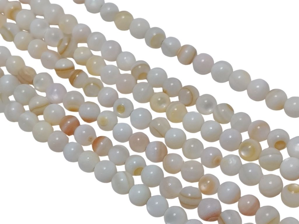 Off White Spherical Glossy Mother of Pearl Beads