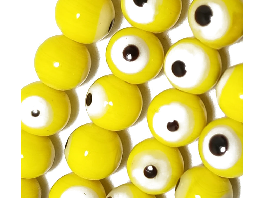 Yellow Spherical Evil Eye Glass Beads