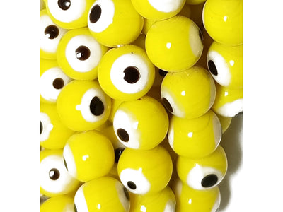 Yellow Spherical Evil Eye Glass Beads