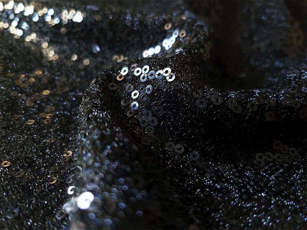 Black Glitter Sequins Embroidered Net Fabric