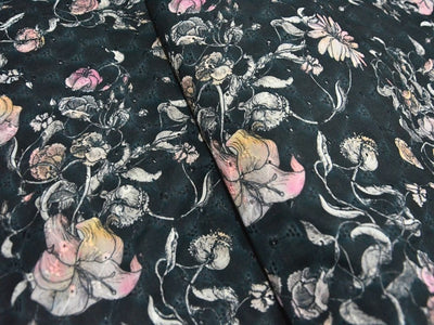 Black 100 % Pure Cotton Chikan Embroidered Fabric