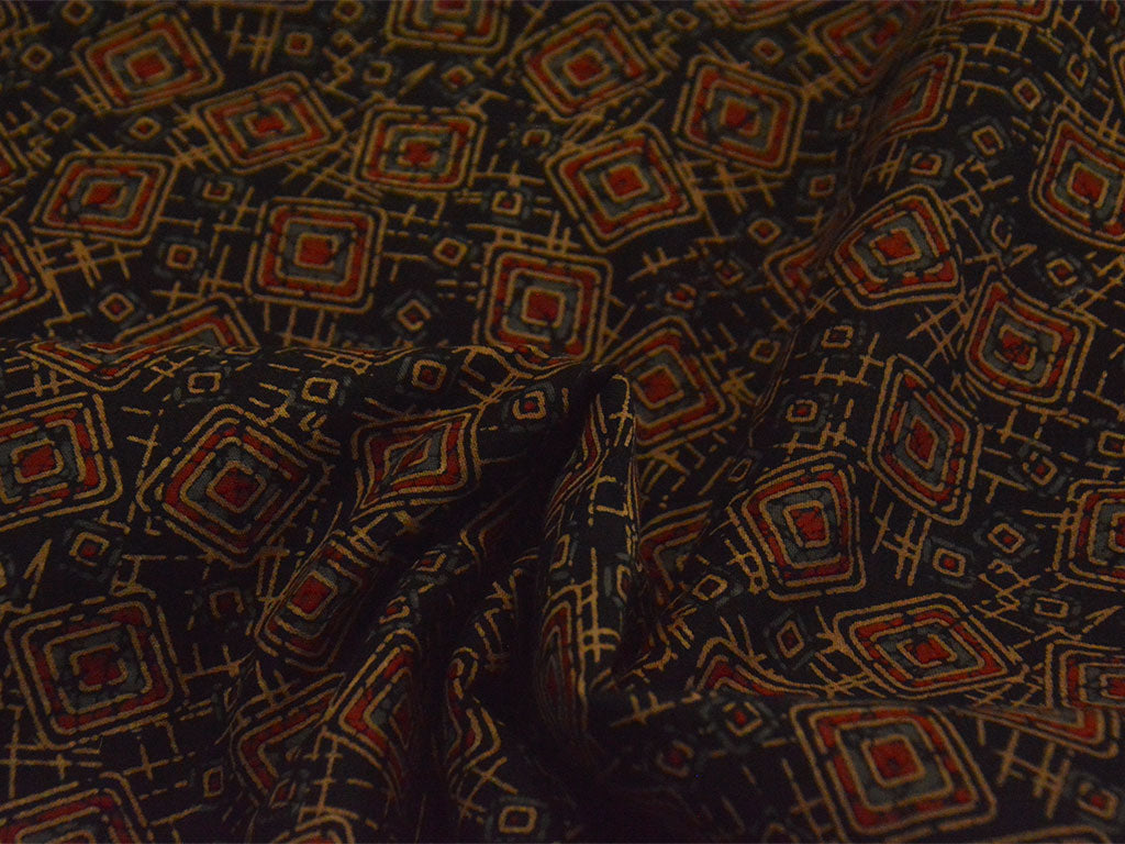 Black Handblocked Pure Cotton Fabric