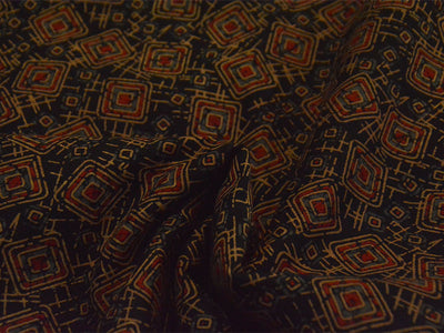 Black Handblocked Pure Cotton Fabric