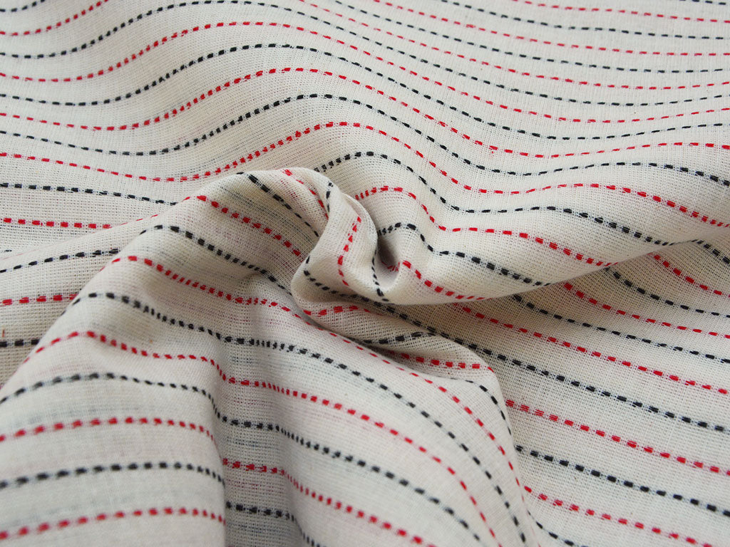 Off White Strips Pattern Pure Cotton Jacquard Fabric