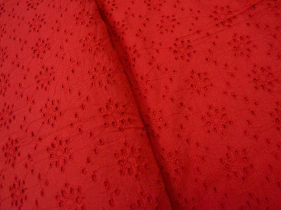 Red Cotton Hakoba Embroidered Fabric