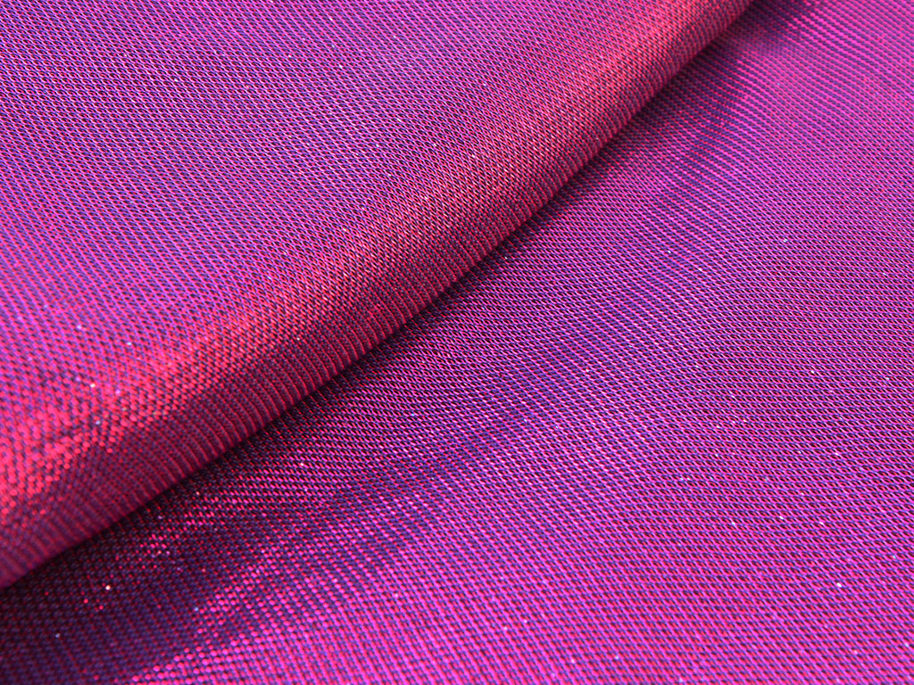 Magenta Metallic Geometric Mesh Shimmer Interlock Bonding Fabric