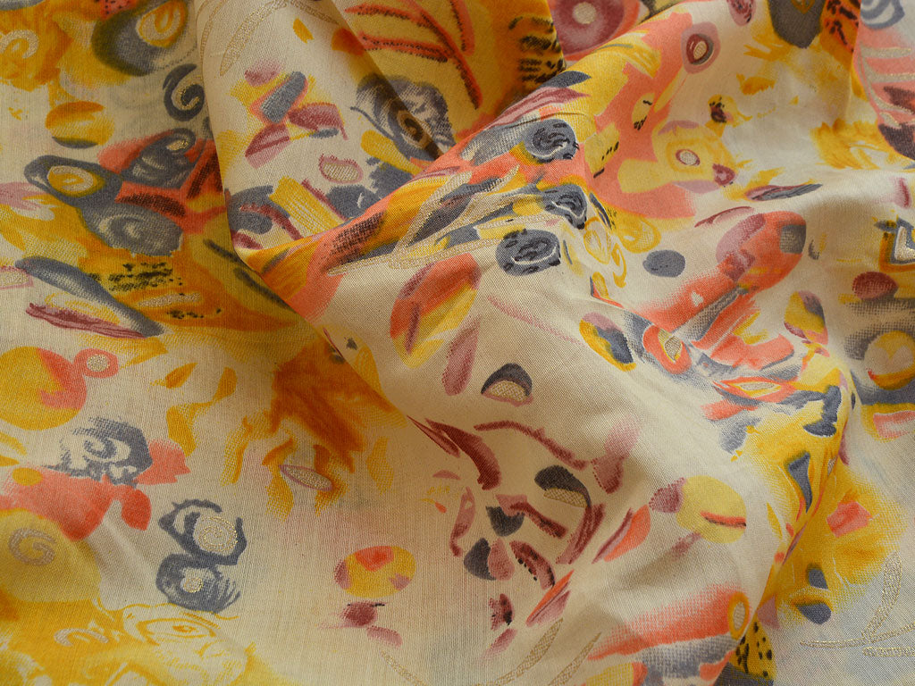 Yellow Floral Premium Modal Chanderi Silk Fabric