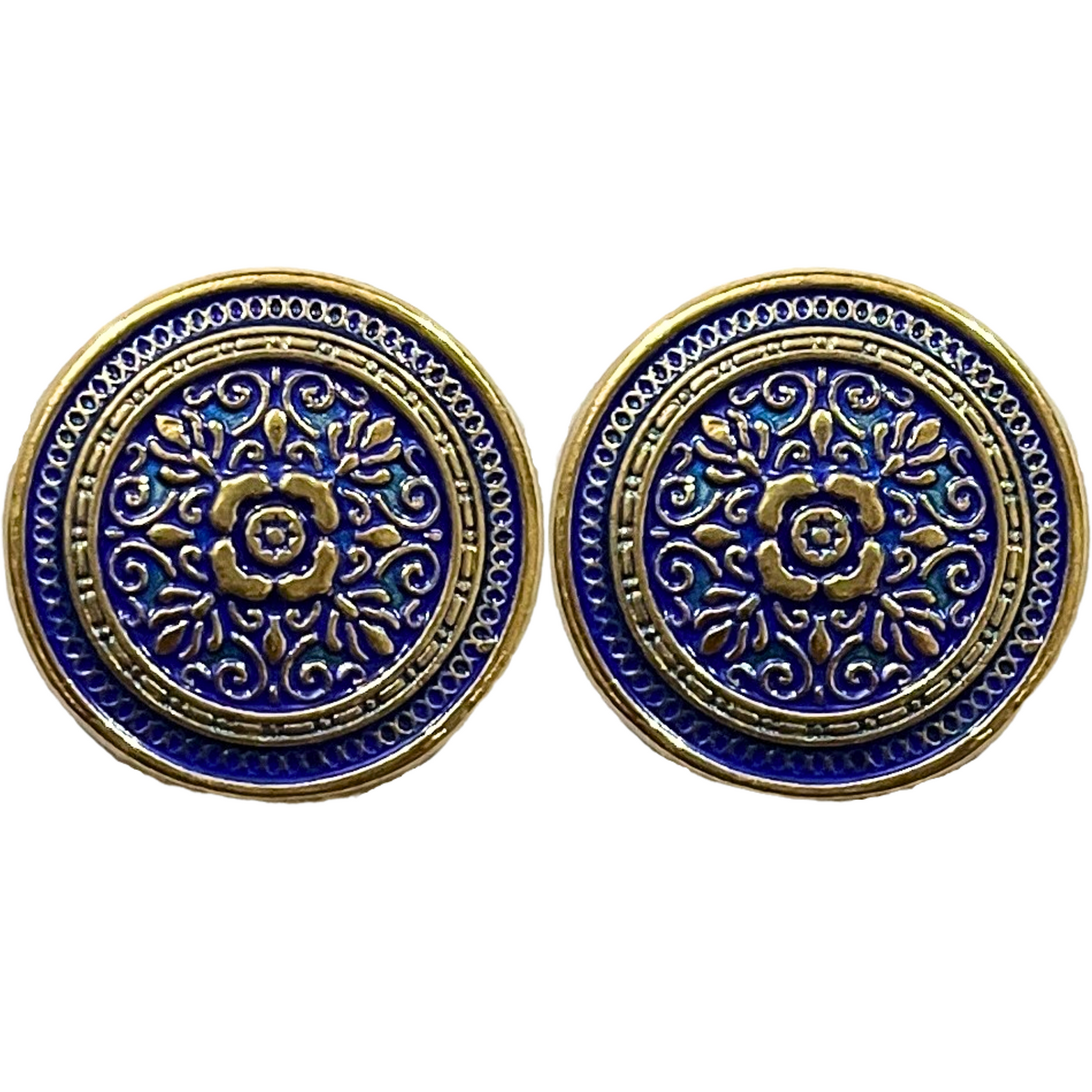 Blue & Golden Eye Catchy Floral 1 Hole Round Metal Buttons